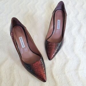 Tabitha Simmons Snake Embossed Red Shimmer heels